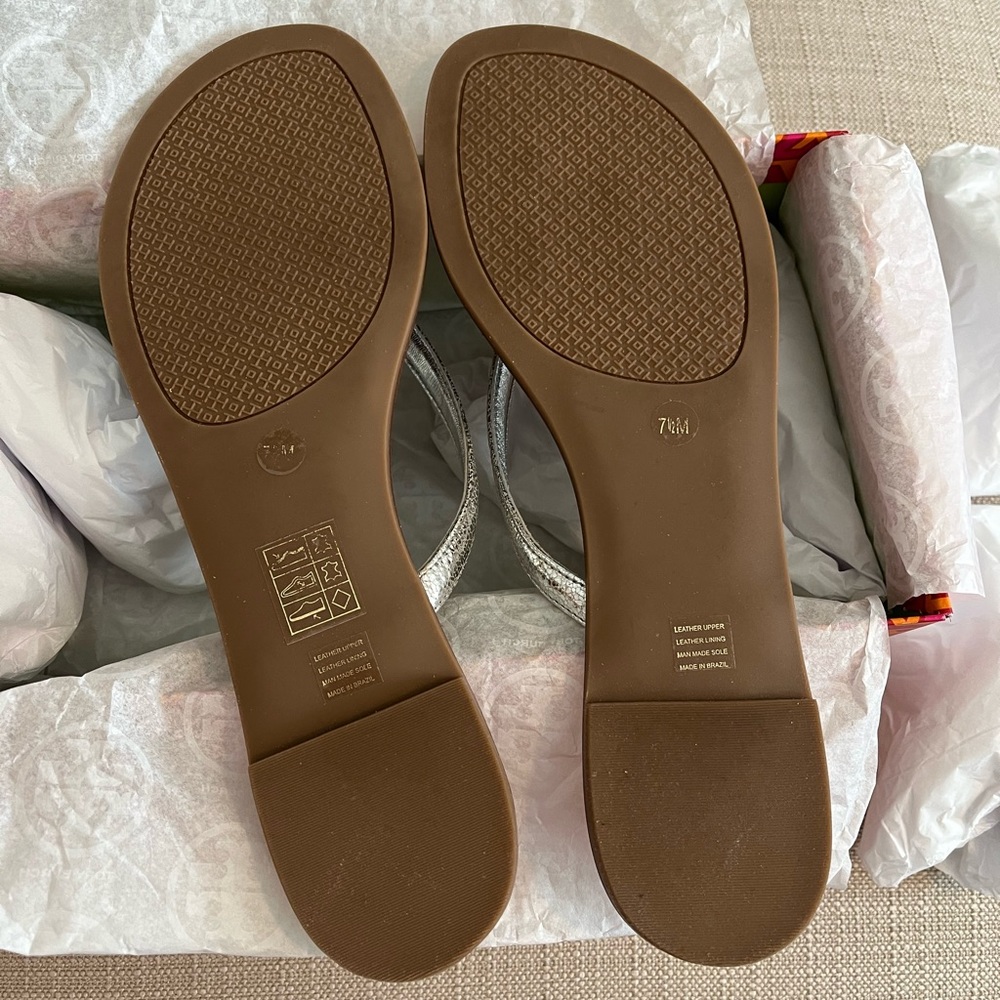 Tory Burch Metallic Silver and Tan Sandals - Picture 4 of 7